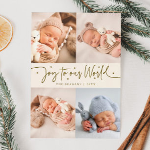 Joy To Our World Cream Multi Photo Birth Announcement