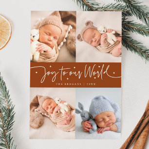 Joy To Our World Terracotta Multi Photo Birth Announcement