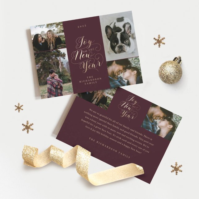 Joy to the New Year | Four Photo Elegant Script Holiday Card (Creator Uploaded)
