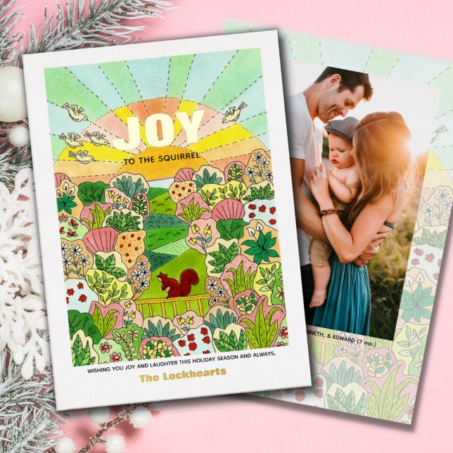 Joy to the Squirrel Photo Foil Foil Holiday Card (Original Artwork Foil Christmas Photo Cards )