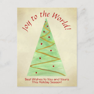 Joy to the World! Abstract Christmas Tree w/ Photo Holiday Postcard