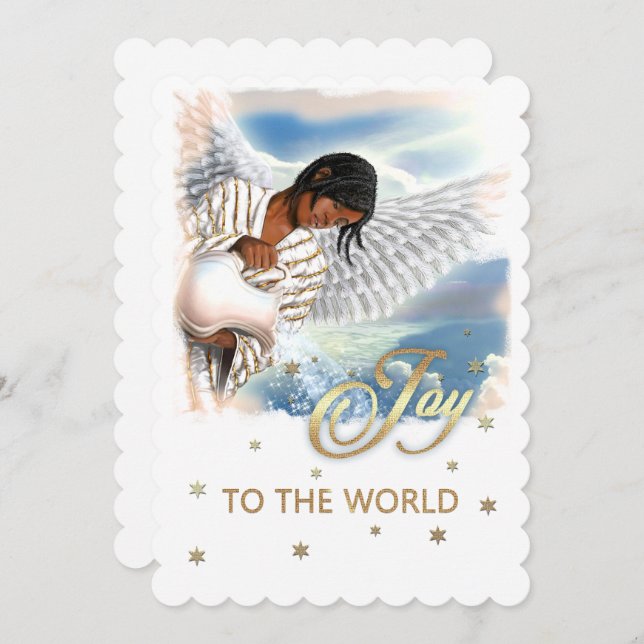 Joy to the World. African American Angel Christmas Holiday Card (Front/Back)
