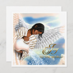 Joy to the World. African American Angel Christmas Holiday Card