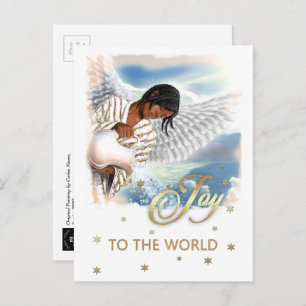 Joy to the World. African American Angel Christmas Holiday Postcard