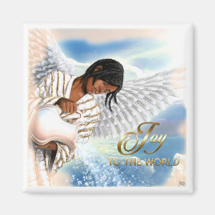 Joy to the World. African American Angel Christmas Magnet