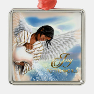 Joy to the World. Afro Angel Christmas Ornaments