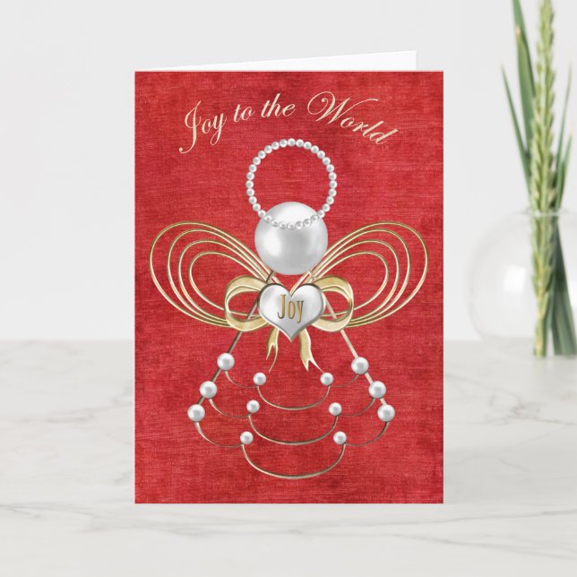 Joy to the World - Angel of Joy - Red Holiday Card (Front)