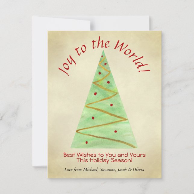 Joy to the World! Artsy Christmas Tree Photo Back Holiday Card (Front)