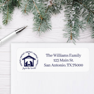 Joy to the World Blue Nativity Return Address Return Address Label