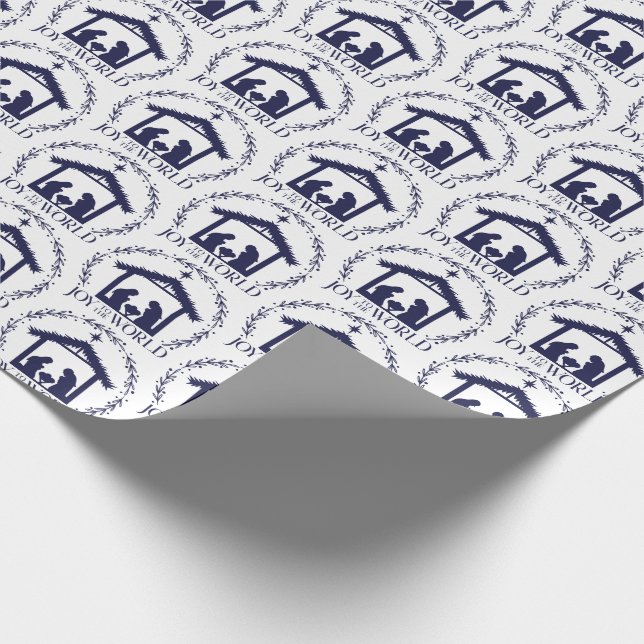 Joy to the World Blue Nativity Wrapping Paper (Corner)