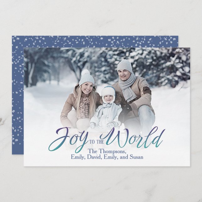 Joy to the World Calligraphy Christmas 1 Photo Holiday Card (Front/Back)