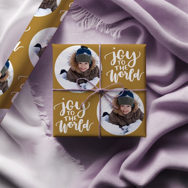 Joy to the World Calligraphy Gold Photo Wrapping Paper (Photo Wrapping Paper - Joy to the World)