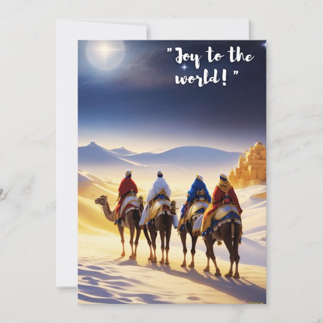 Joy to the World: Camel Ride Through the Desert Holiday Card (Front)