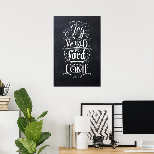 Joy to the World Christian Christmas Black Chalk Poster (Home Office)