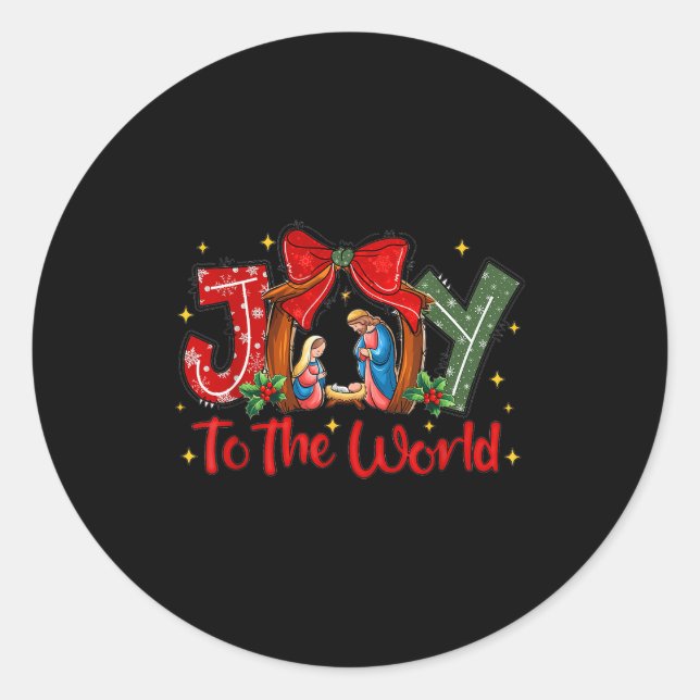 Joy To The World Christian Christmas Coquette Oh H Classic Round Sticker (Front)