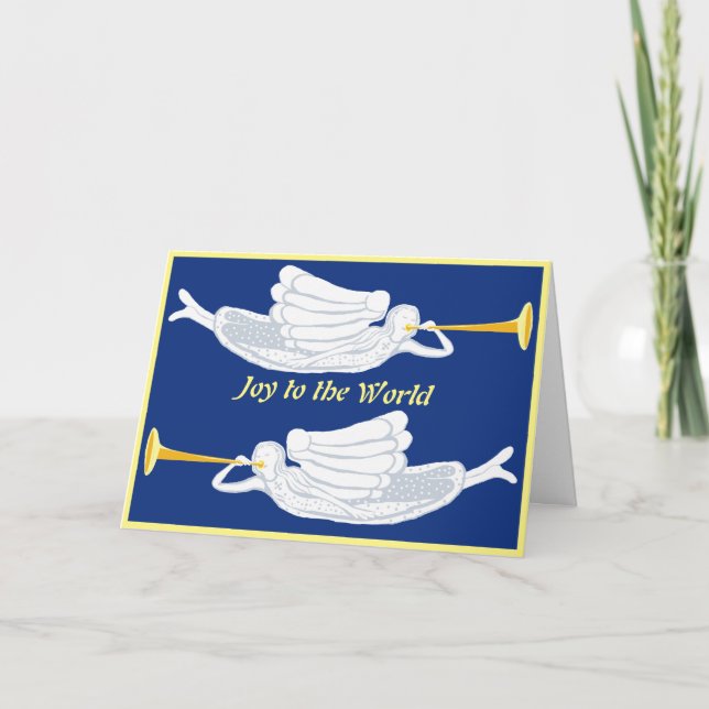 Joy to the World Christmas angels with trumpets Card (Front)
