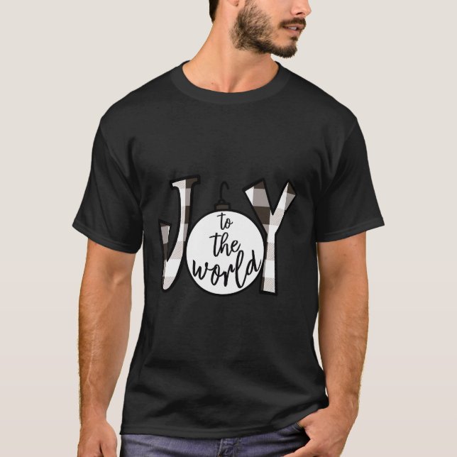 Joy To The World Christmas Black And White Buffalo T-Shirt (Front)