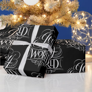 Joy To the World - Christmas Calligraphy Black Wrapping Paper