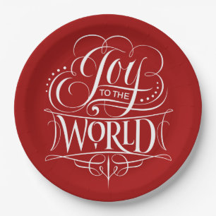 Joy to the World - Christmas Calligraphy - Elegant Paper Plate