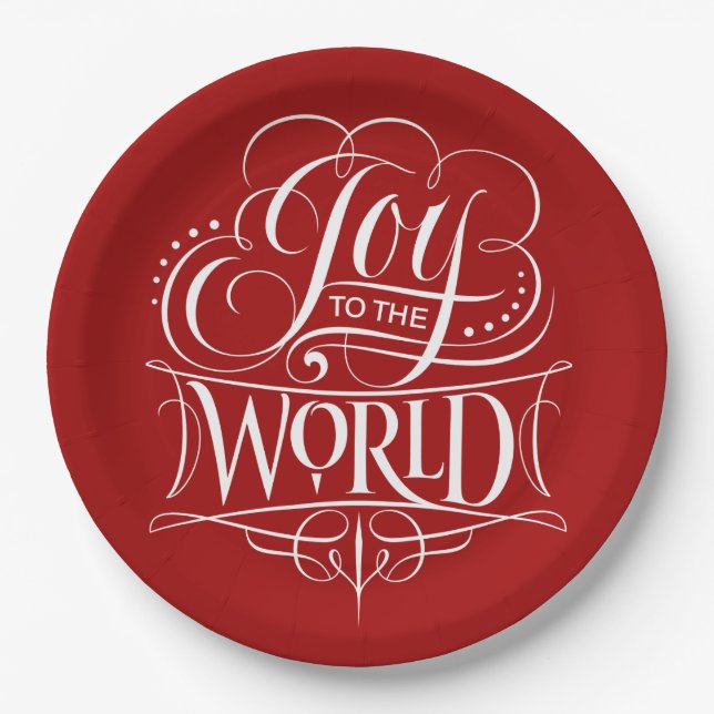Joy to the World - Christmas Calligraphy - Elegant Paper Plate (Front)