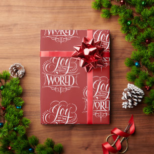 Joy To the World - Christmas Calligraphy - Red Wrapping Paper