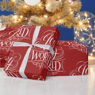 Joy To the World - Christmas Calligraphy - Red Wrapping Paper