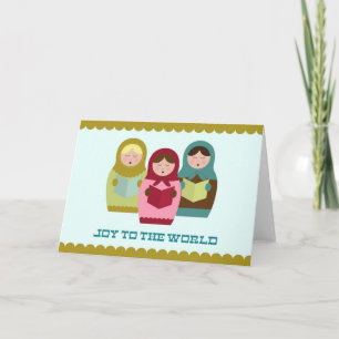 Joy to the World Christmas card with matryoshkas
