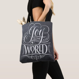 Joy to the World Christmas Chalkboard Lettering Tote Bag