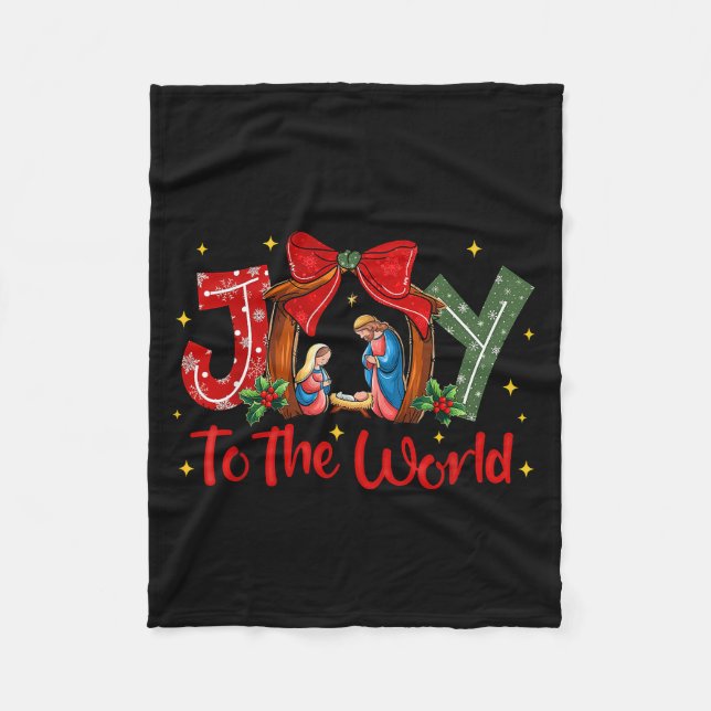 Joy To The World Christmas Christian Nativity Scen Fleece Blanket (Front)