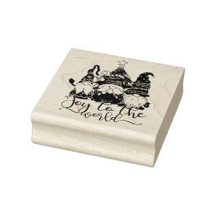 Joy to the World Christmas Gnomes Rubber Stamp