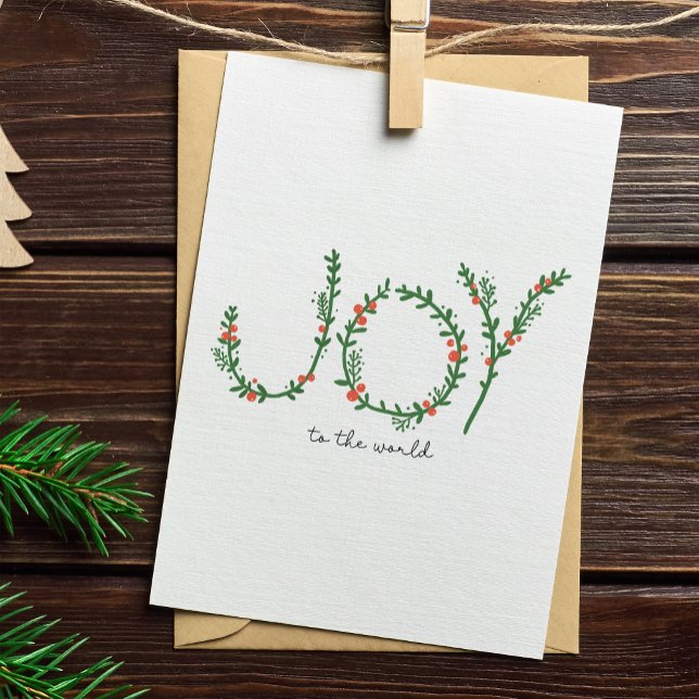 Joy to the World Christmas Green Wreath & Berries Holiday Card (Creator Uploaded)