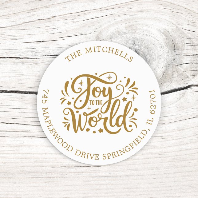 Joy to the World Christmas Holidays Gold Script  Classic Round Sticker (Creator Uploaded)