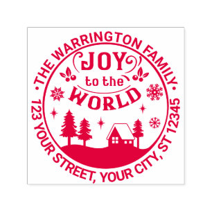 Joy to the World Christmas Landscape Name Address Self-inking Stamp