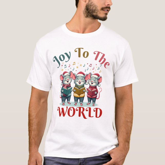 Joy To The World - Christmas Mice Trio T-Shirt (Front)