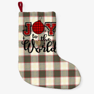 Joy To The World Christmas Plaid Small Christmas Stocking
