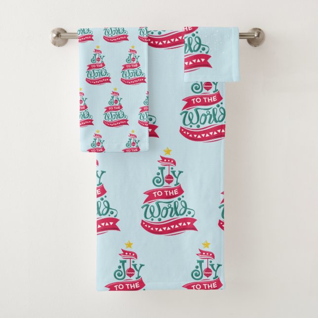 Joy to the World Christmas Quote Typography Bath Towel Set (Insitu)