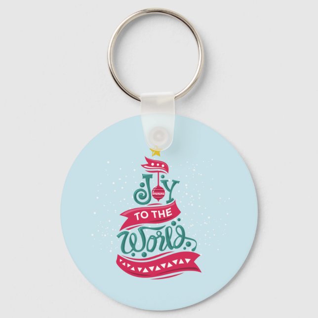 Joy to the World Christmas Quote Typography Key Ring (Front)