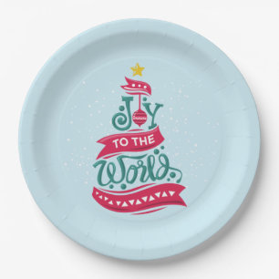 Joy to the World Christmas Quote Typography Paper Plate