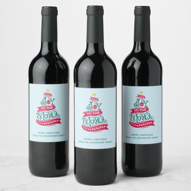 Joy to the World Christmas Quote Typography Wine Label (Bottles)