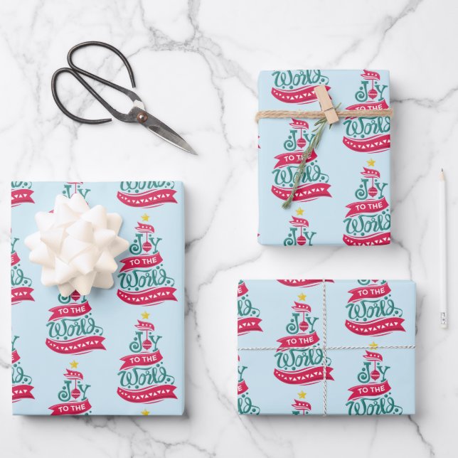 Joy to the World Christmas Quote Typography Wrapping Paper Sheet (Front)