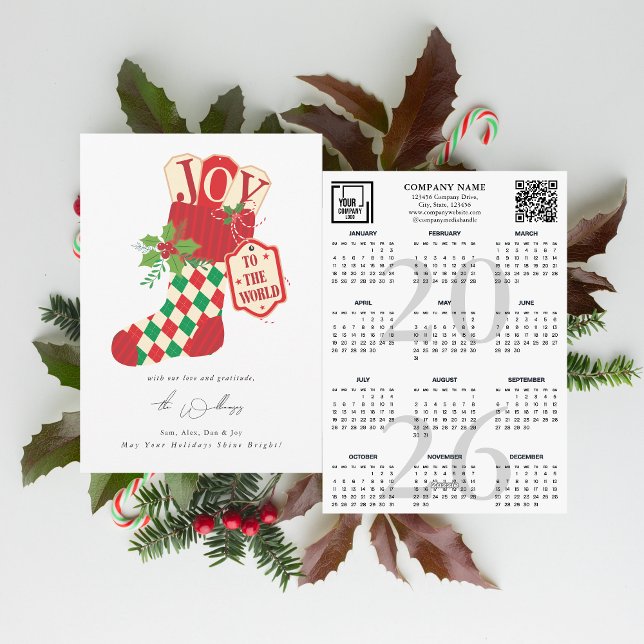 Joy to the World Christmas Rustic 2026 Calendar Holiday Card (Joy to the World Christmas 2026 Calendar Photo Budget Gift Cristian Families Organizations Business )