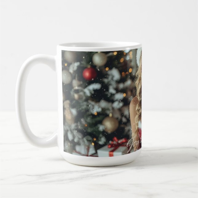 JOY TO THE WORLD - Christmas Santa Girl Coffee Mug (Left)