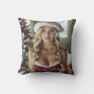 JOY TO THE WORLD - Christmas Santa Girl Cushion