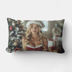 JOY TO THE WORLD - Christmas Santa Girl Lumbar Cushion