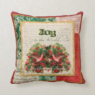 Joy to the World Christmas Sheet Music Family Name Cushion