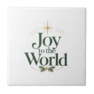 Joy to the World Christmas Star and Evergreen Cera Ceramic Tile