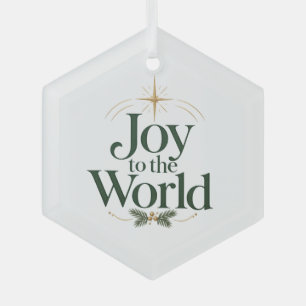 Joy to the World Christmas Star and Evergreen Glas Glass Tree Decoration
