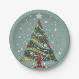 Joy to the world Christmas tree Paper Plate
