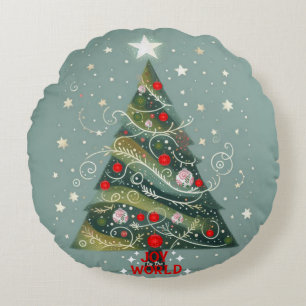Joy to the world Christmas tree Round Cushion
