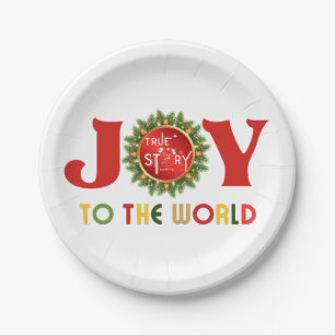 Joy to the World Christmas Wreath Paper Plate